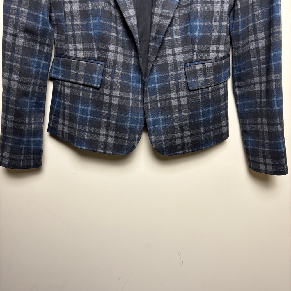 Pure Amici Navy Blue Plaid Single Breasted Notch Tailored Blazer Jacket Women XS - Picture 3 of 8